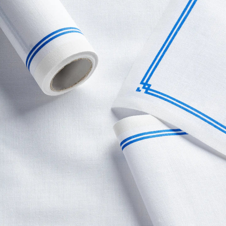 Blue Bordered Roll of Reusable Cocktail Napkins