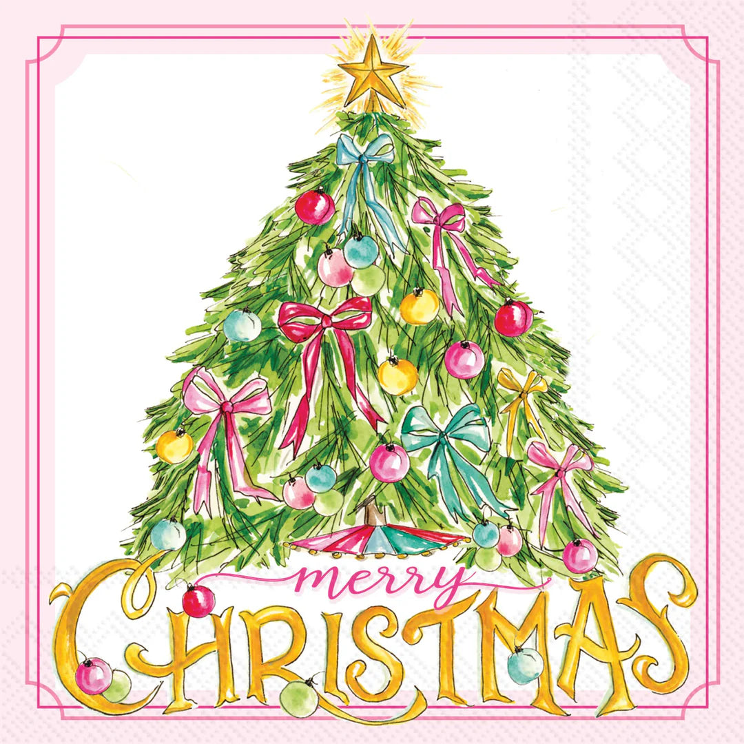 Vintage Pink Merry Christmas Paper Cocktail Napkins