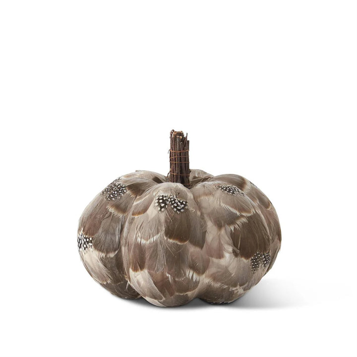 Gray, Brown, & Speckled Feather Pumpkin