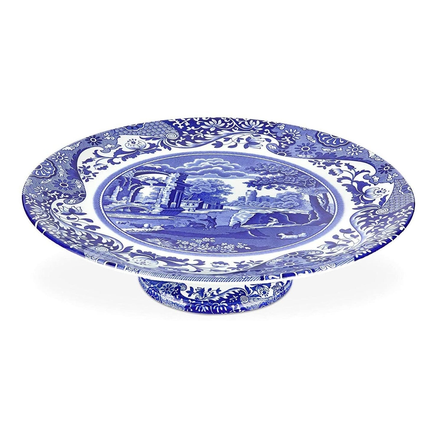 Blue Italian Footed Cake Plate