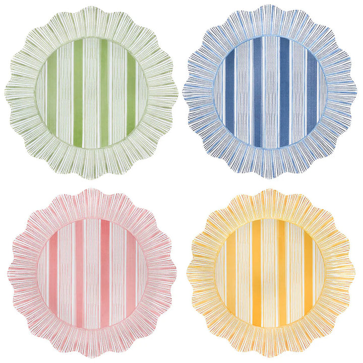 Four Cabana Stripe Melamine Dinner Plates