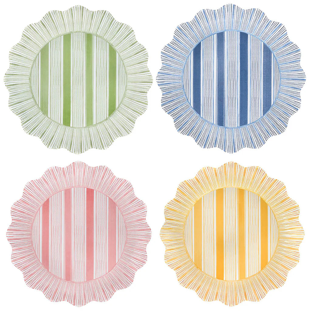 Four Cabana Stripe Melamine Dinner Plates