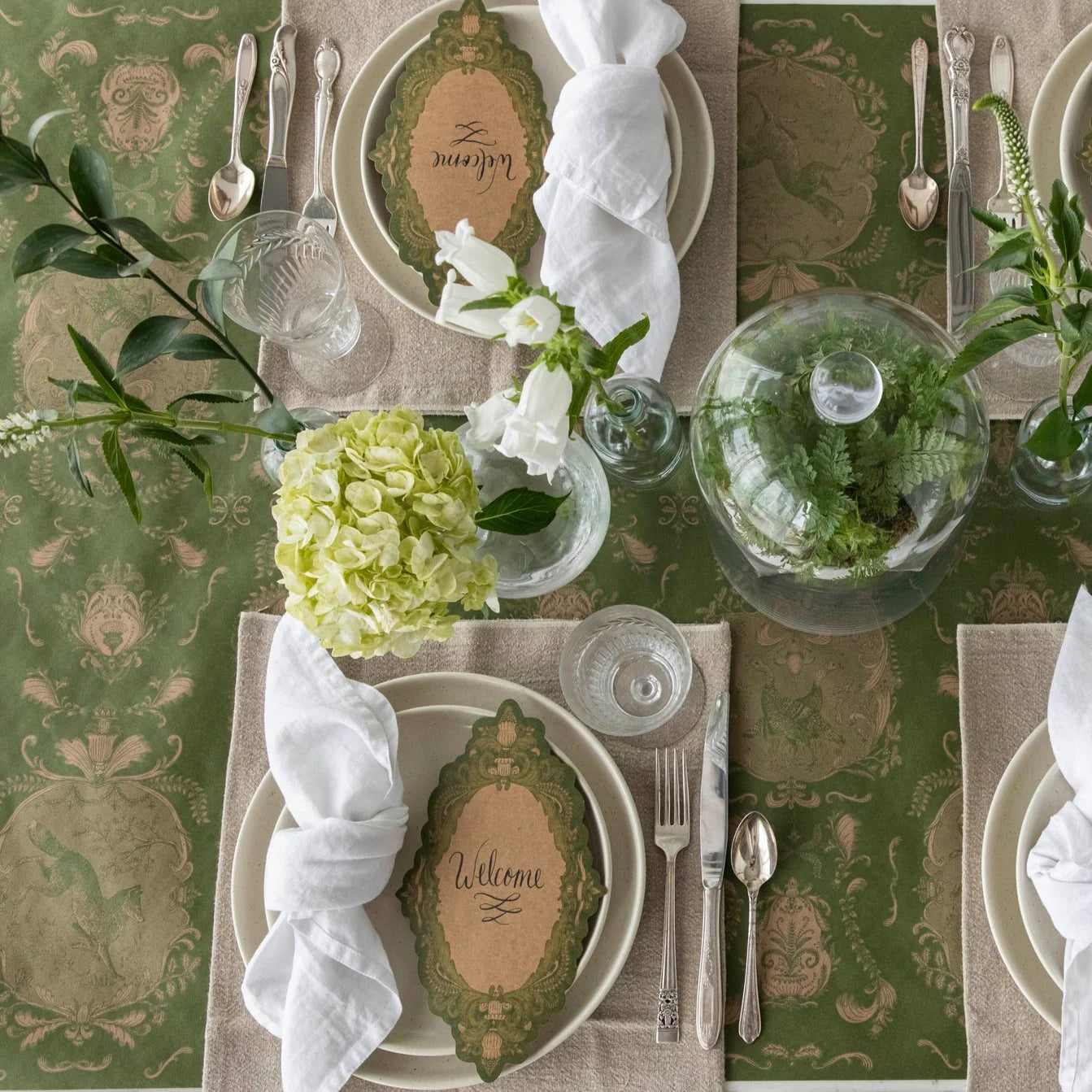 Moss Fable Toile Paper Table Runner