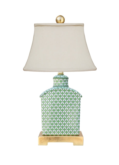 Green & White Lamp with Gold Base