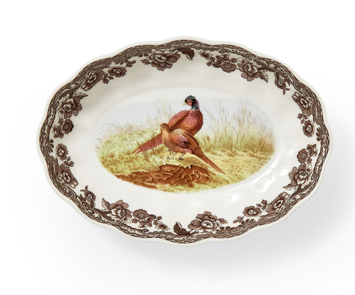 Pheasant Motif Woodland Oval Fluted Dish