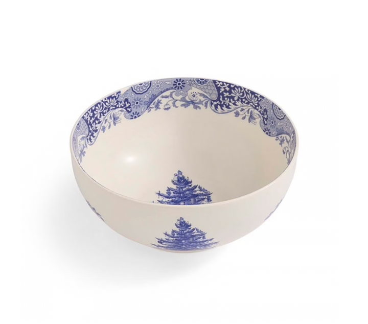 Blue Italian Christmas Tree Deep Round Bowl