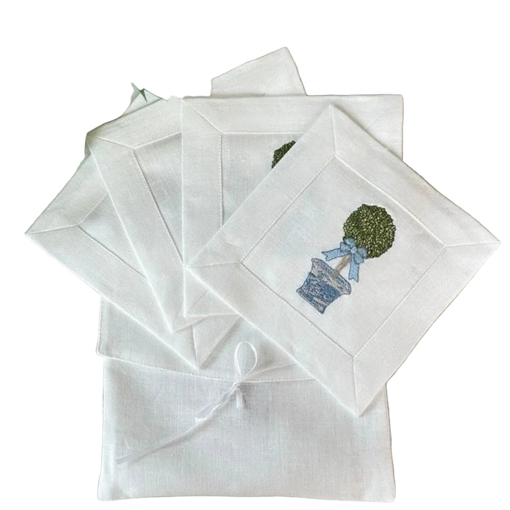 Chinoiserie Boxwood Topiary Cocktail Napkin Set