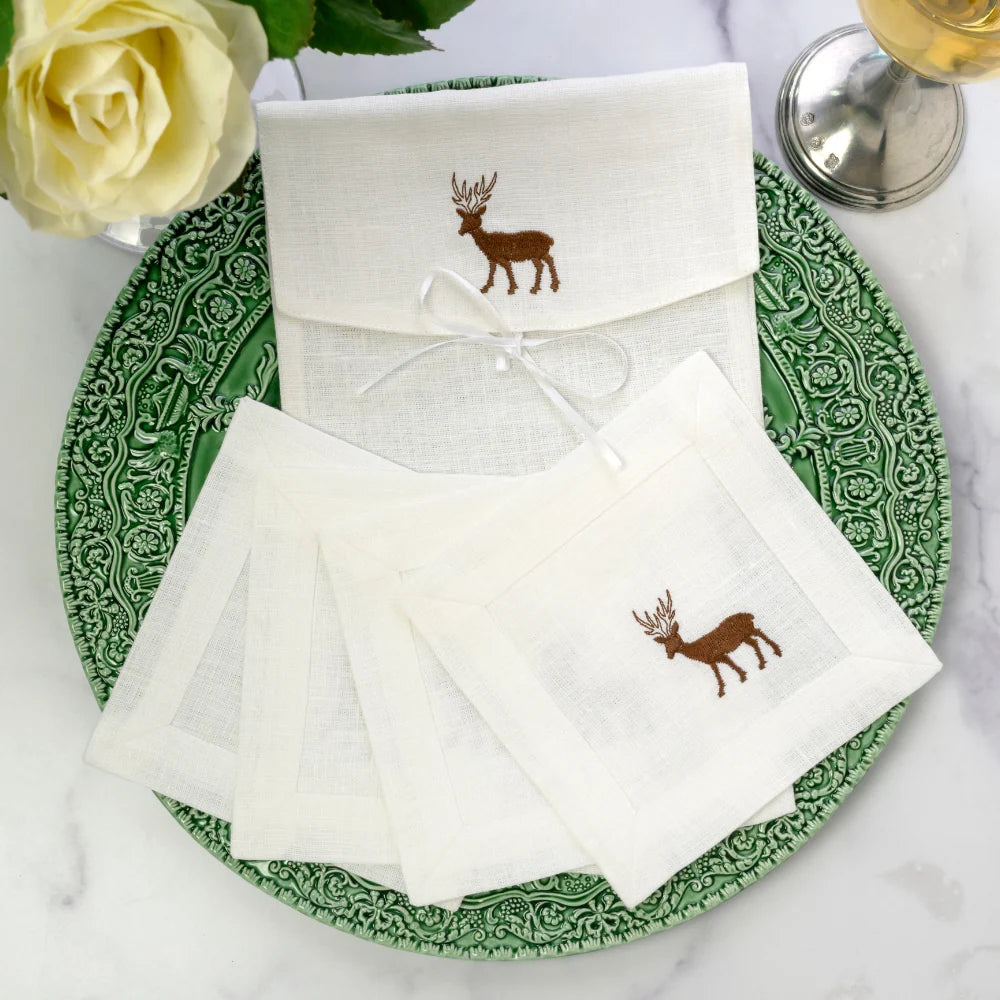 Deer Linen Cocktail Napkin Set (4)
