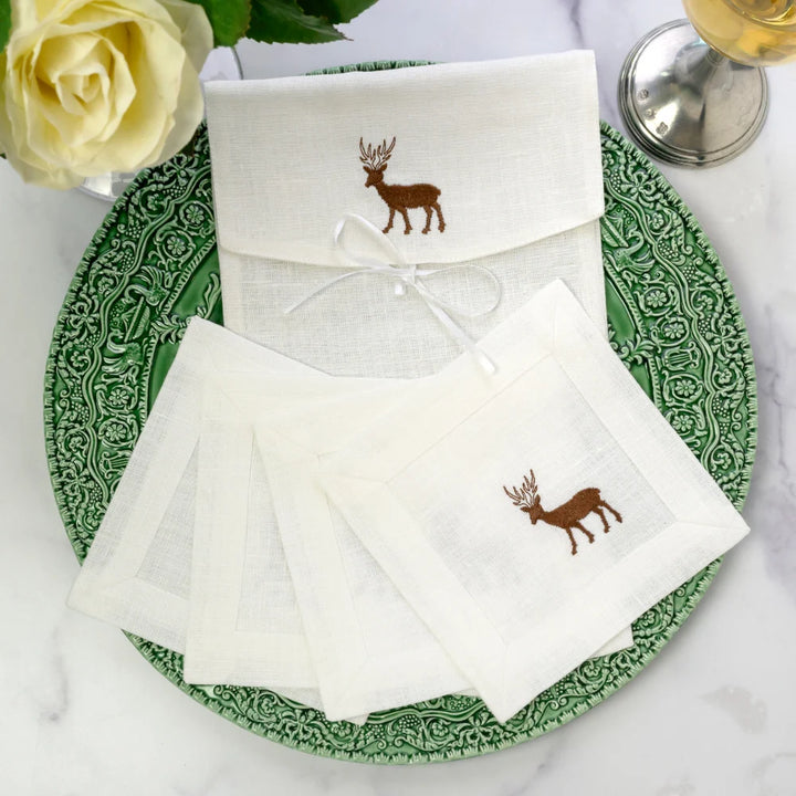 Deer Linen Cocktail Napkin Set (4)