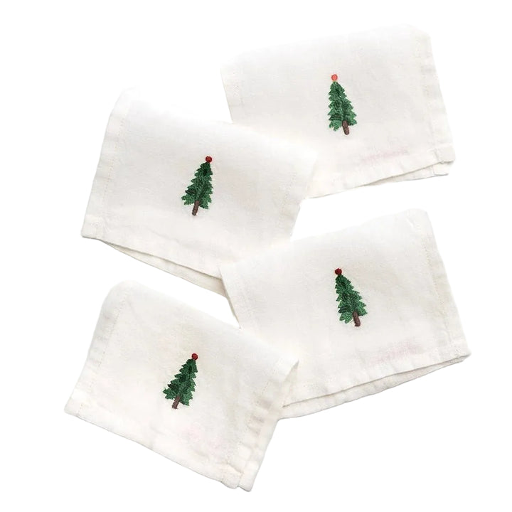 Embroidered Christmas Tree Cocktail Napkins Set of 4