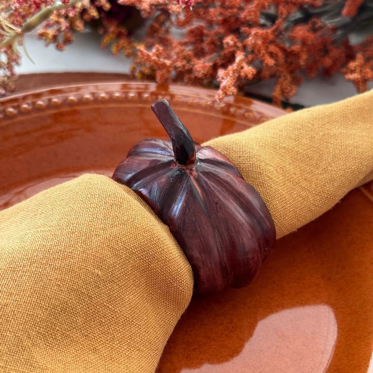 Wood Pumpkin Brown Napkin Rings