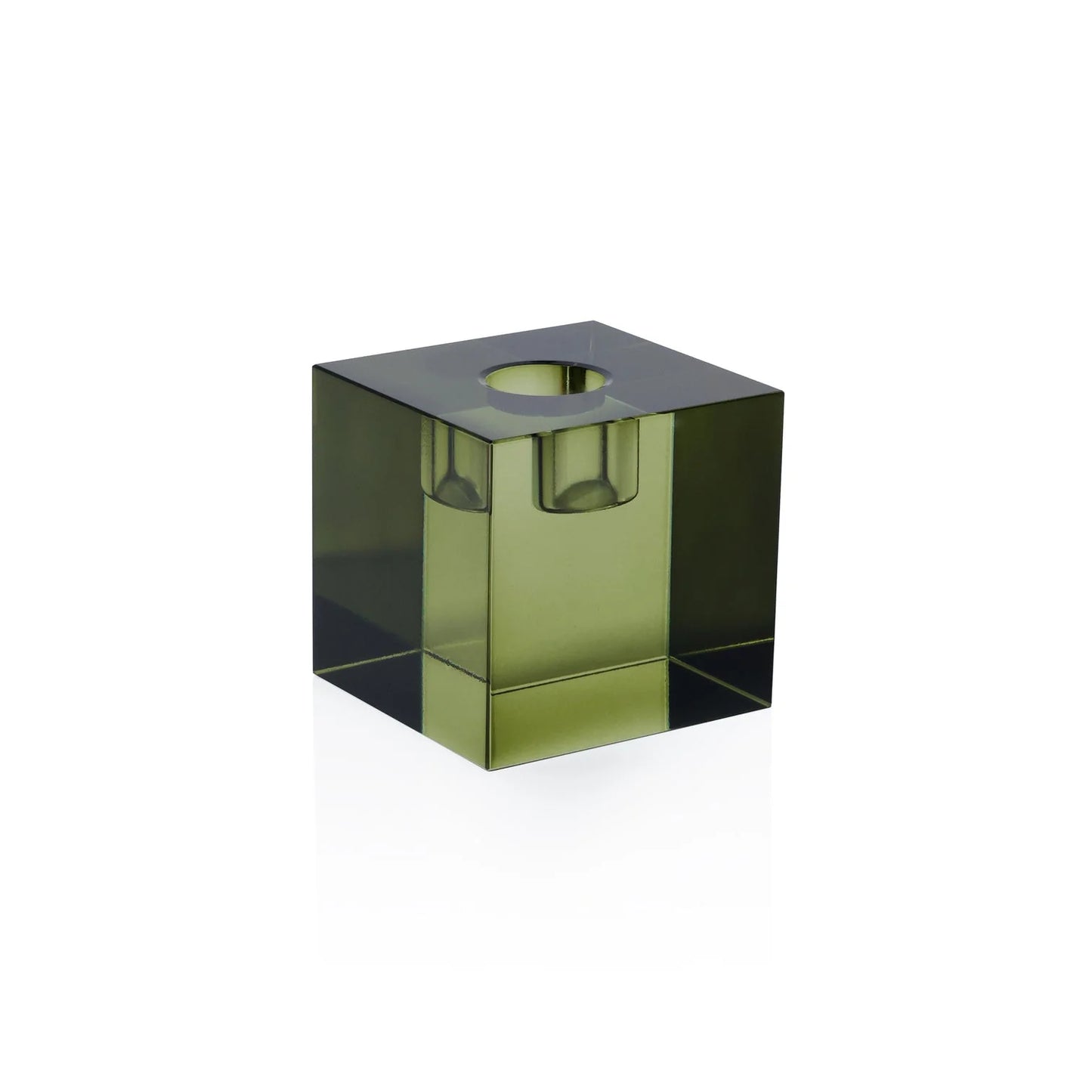 Square Crystal Green Taper Holder
