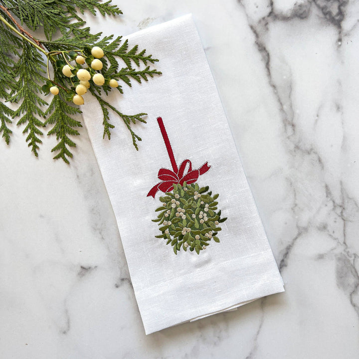 White Mistletoe Ball Linen Towel