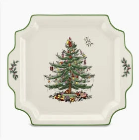 Christmas Tree Square Handled Platter