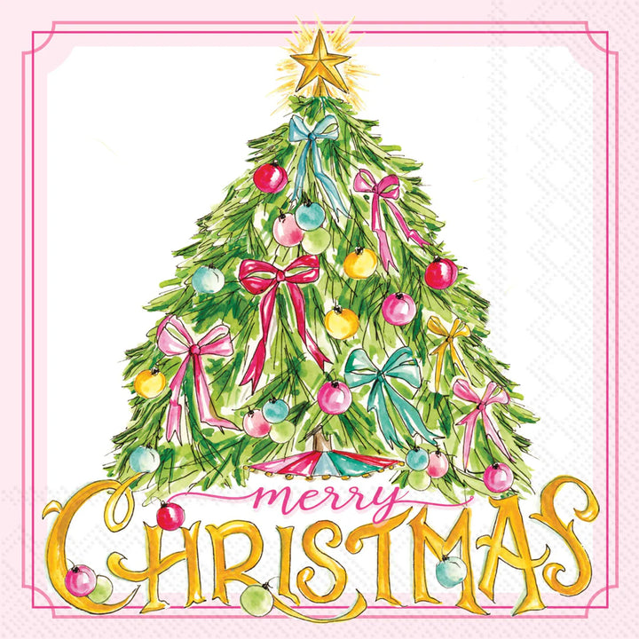 Vintage Pink Merry Christmas Paper Cocktail Napkins