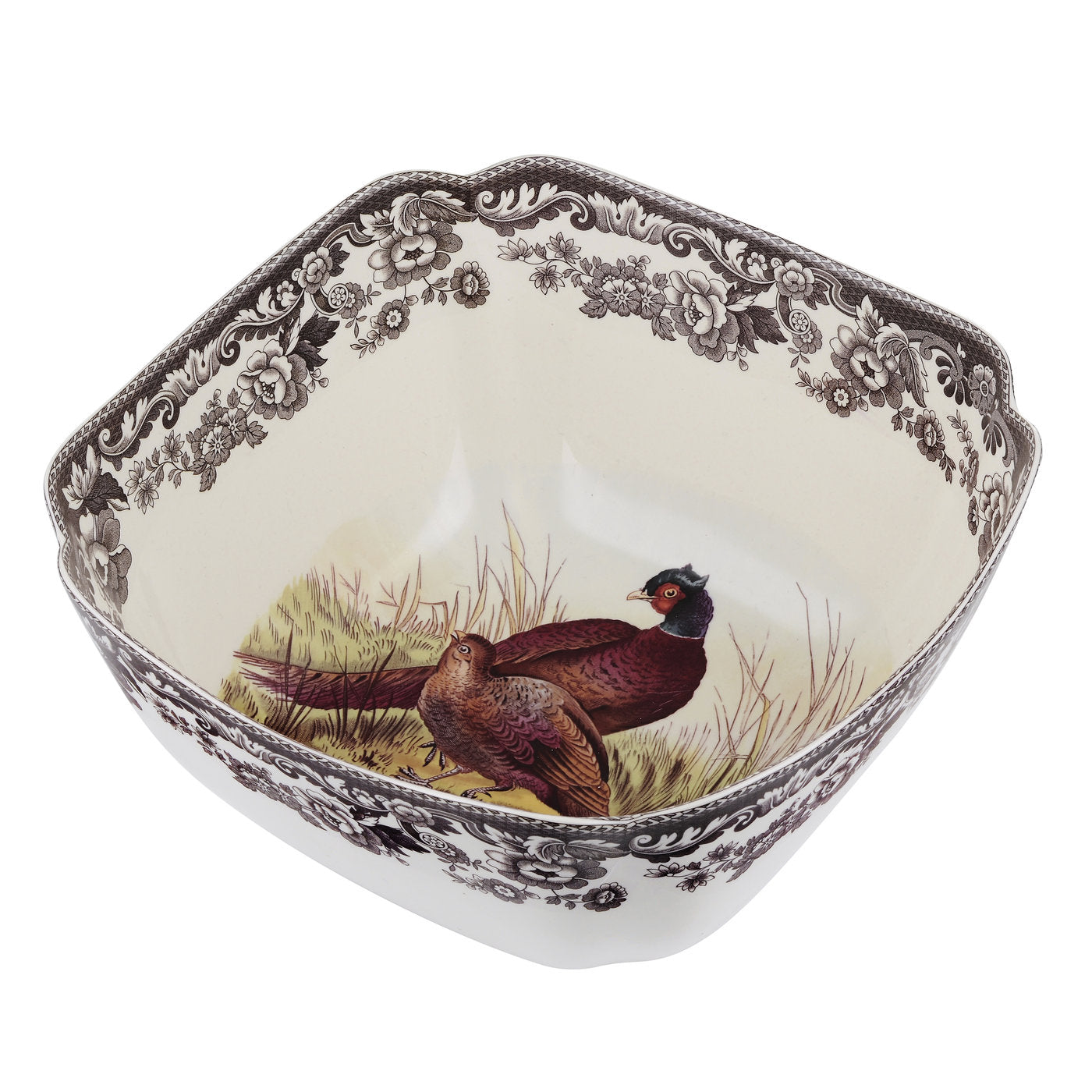 Pheasant Motif Woodland Deep Square Serve Bowl
