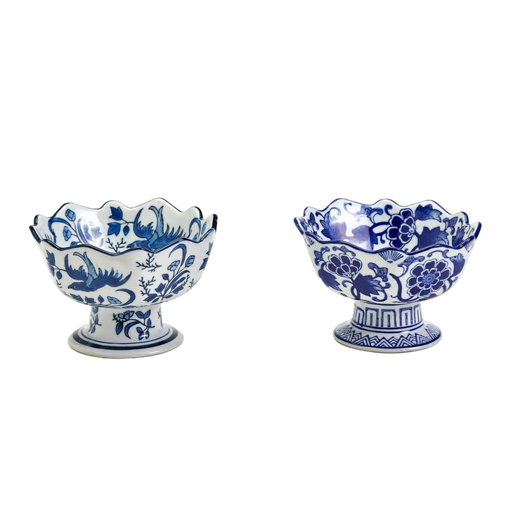 Blue & White Scalloped Footed Bowl