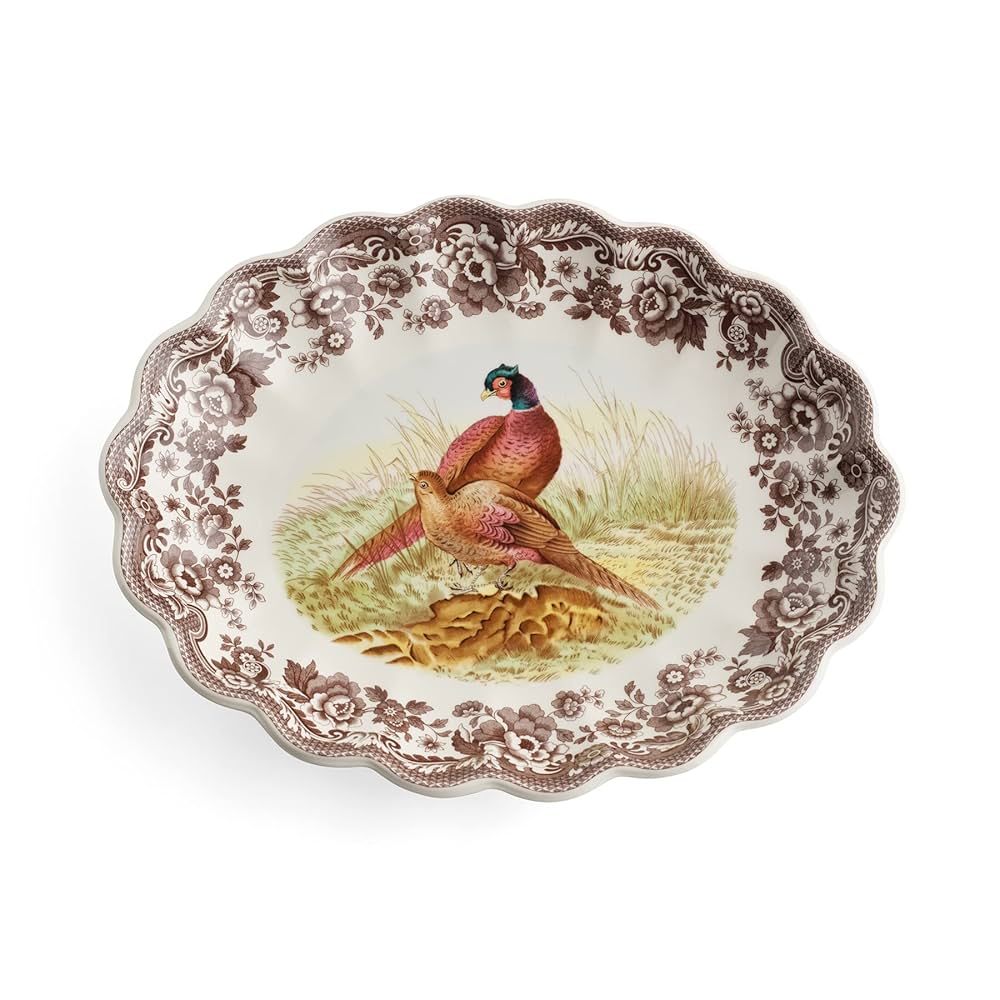 Pheasant Motif Woodland Oval Fluted Dish