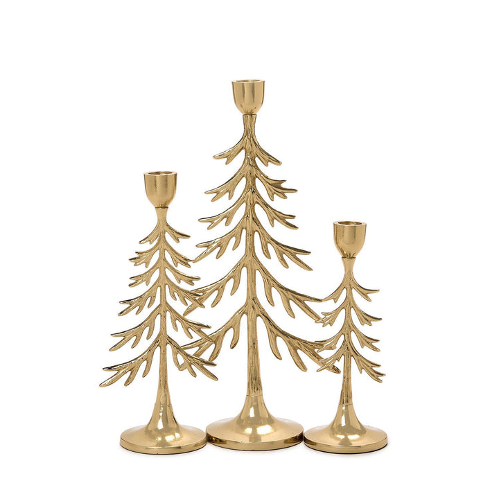 Set of 3 Gold Christmas Tree Candle Holders