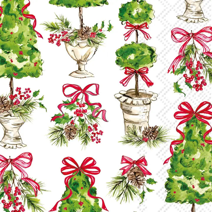 Christmas Holly Topiary Guest Paper Napkins