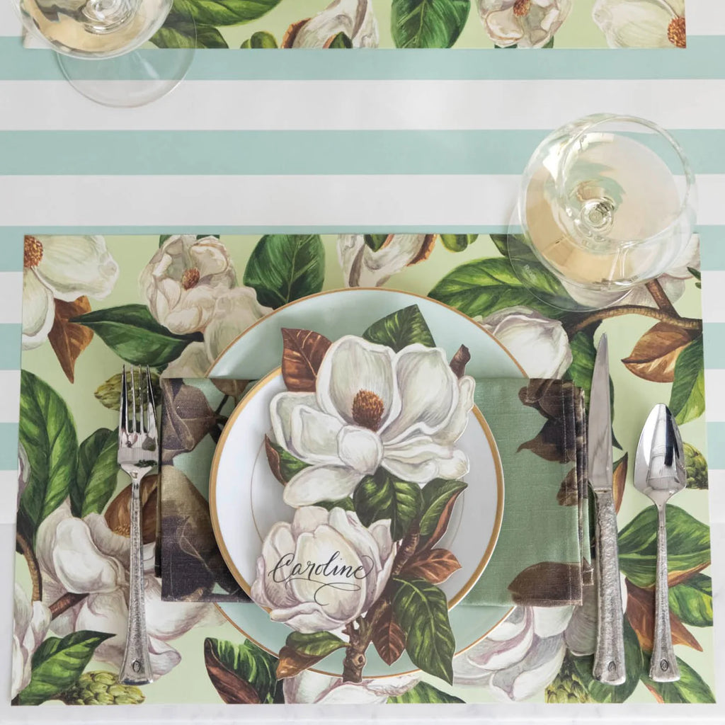Mint Magnolia Bloom Paper Placemats
