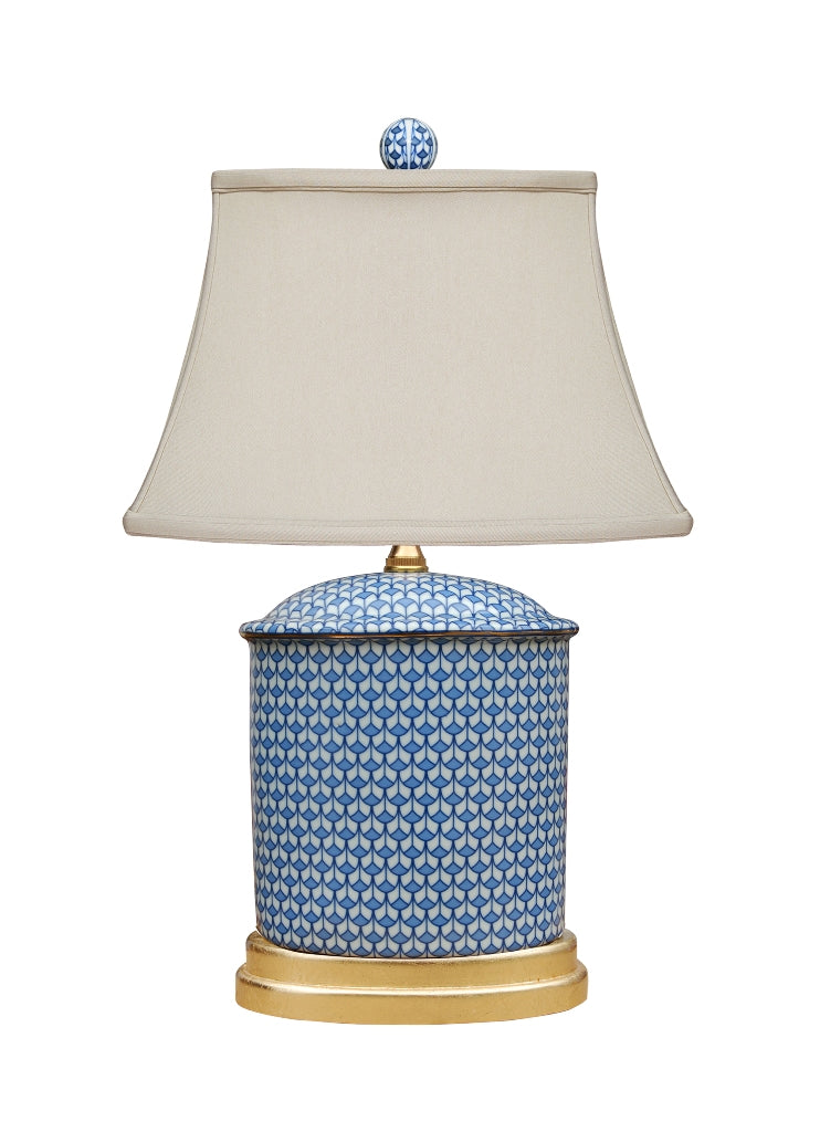 Blue & White Lamp with Gold Base