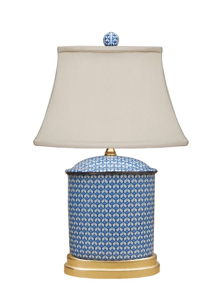 Blue & White Lamp with Gold Base
