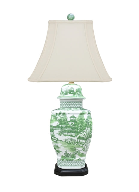Green and White Porcelain Lamp