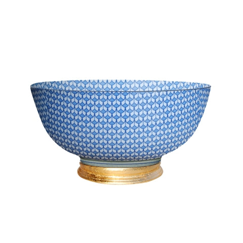Porcelain Blue and White Bowl with Gold Leaf Base
