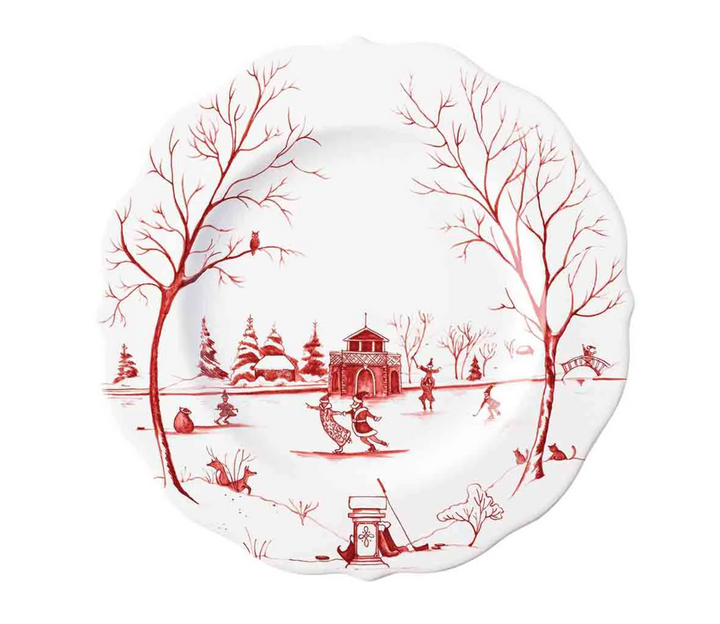 Country Estate Winter Frolic Dessert Plate Ruby