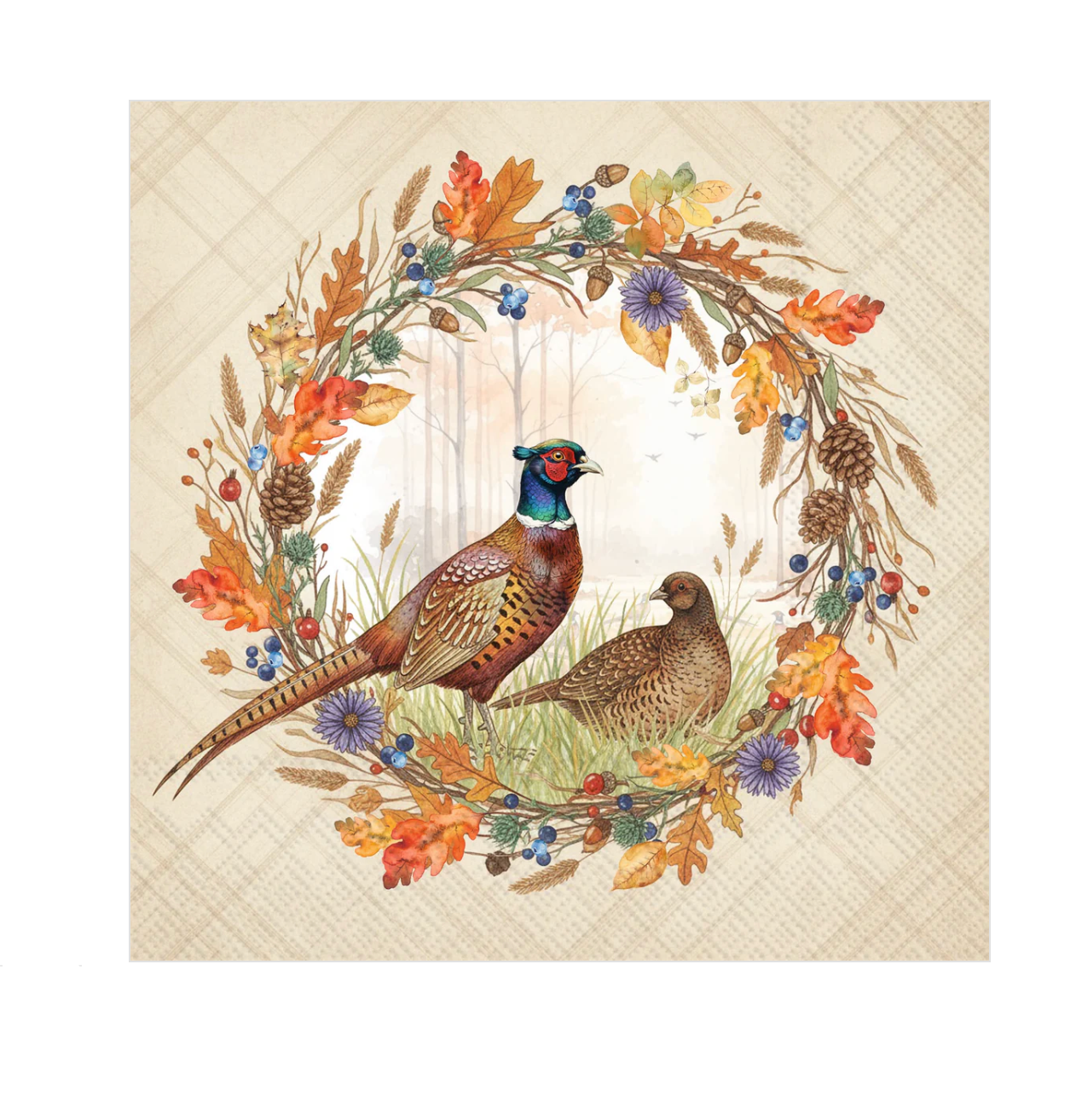 Pheasant Wreath Paper Cocktail Napkins