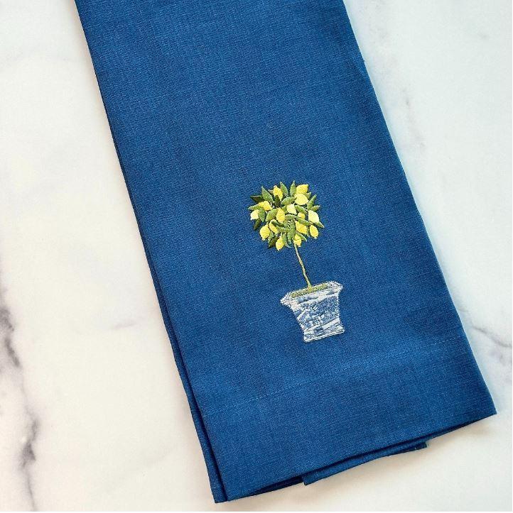 Royal Blue Lemon Topiary Towel