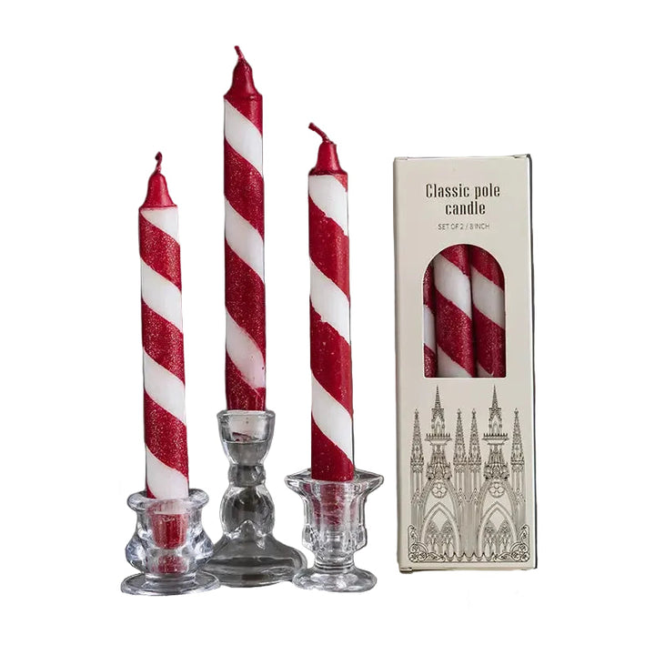 Set of Three 8" Red & White Tapered Candles