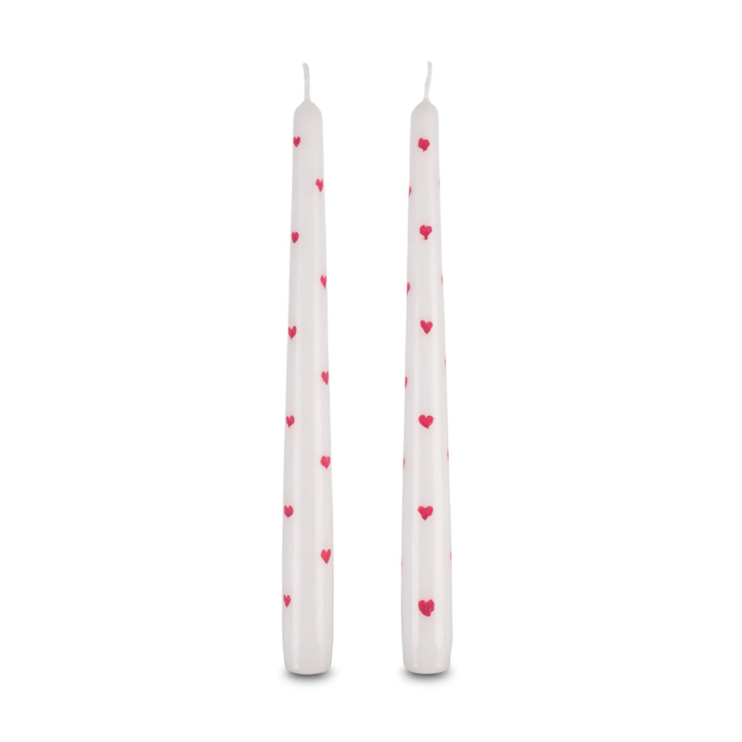 Set of Two Red & White Heart Smokeless Pillar Candles