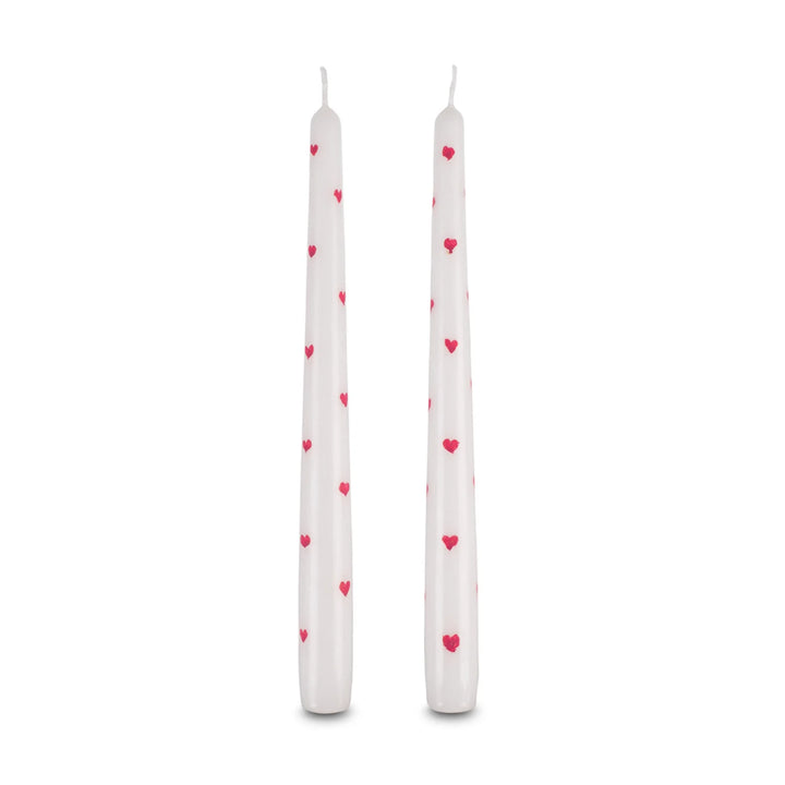 Set of Two Red & White Heart Smokeless Pillar Candles